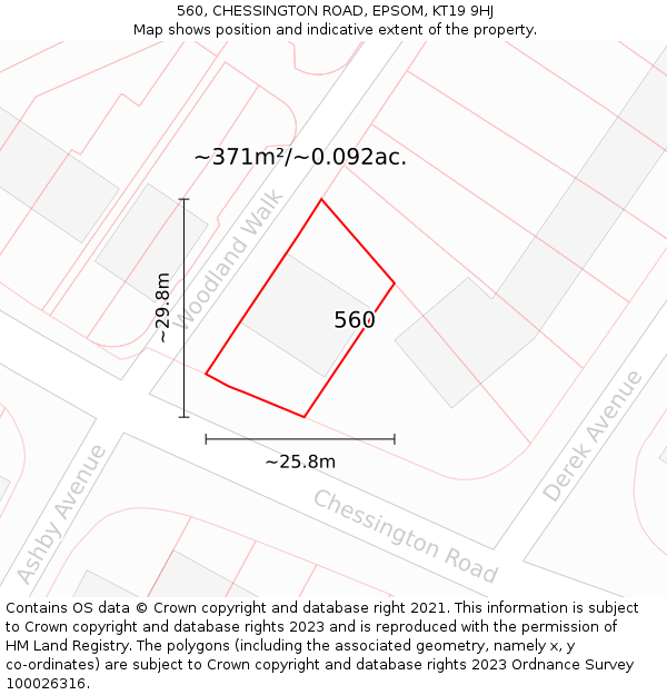 560, CHESSINGTON ROAD, EPSOM, KT19 9HJ: Plot and title map