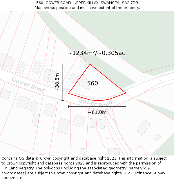 560, GOWER ROAD, UPPER KILLAY, SWANSEA, SA2 7DR: Plot and title map