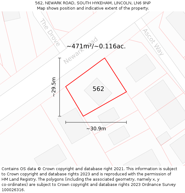562, NEWARK ROAD, SOUTH HYKEHAM, LINCOLN, LN6 9NP: Plot and title map