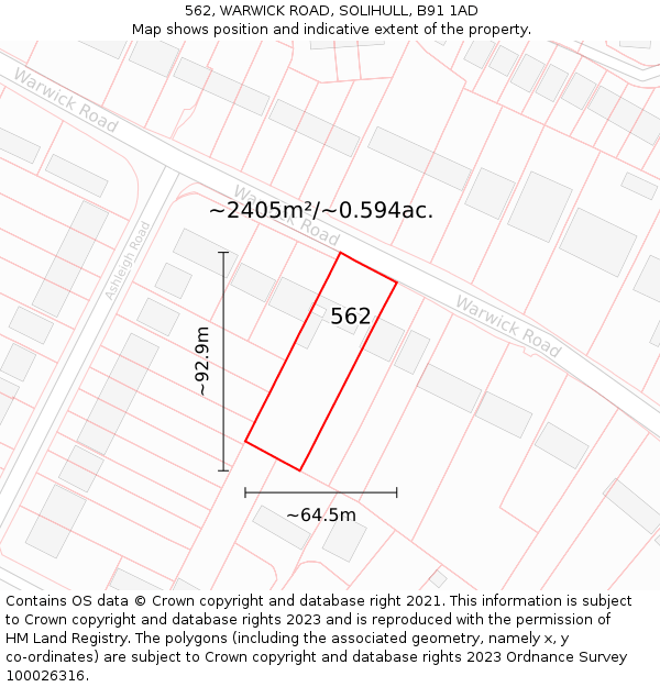 562, WARWICK ROAD, SOLIHULL, B91 1AD: Plot and title map