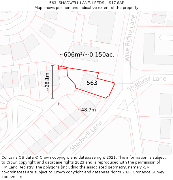 563, SHADWELL LANE, LEEDS, LS17 8AP: Plot and title map