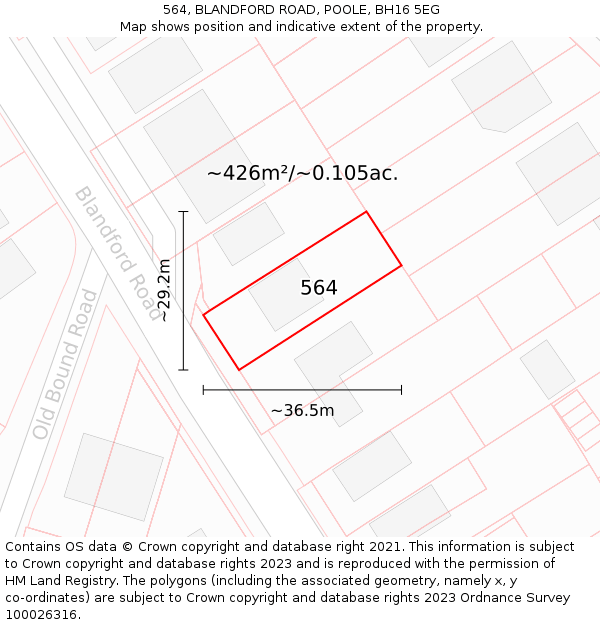 564, BLANDFORD ROAD, POOLE, BH16 5EG: Plot and title map