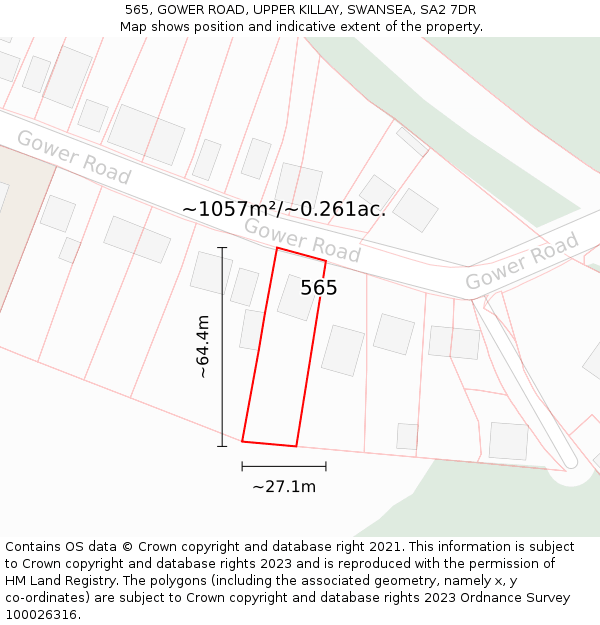 565, GOWER ROAD, UPPER KILLAY, SWANSEA, SA2 7DR: Plot and title map