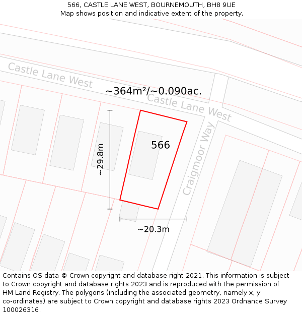 566, CASTLE LANE WEST, BOURNEMOUTH, BH8 9UE: Plot and title map