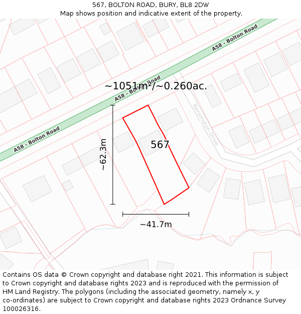 567, BOLTON ROAD, BURY, BL8 2DW: Plot and title map