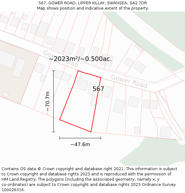 567, GOWER ROAD, UPPER KILLAY, SWANSEA, SA2 7DR: Plot and title map