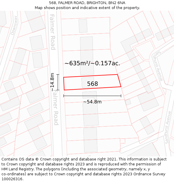 568, FALMER ROAD, BRIGHTON, BN2 6NA: Plot and title map