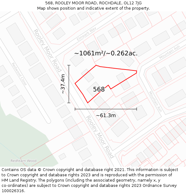 568, ROOLEY MOOR ROAD, ROCHDALE, OL12 7JG: Plot and title map