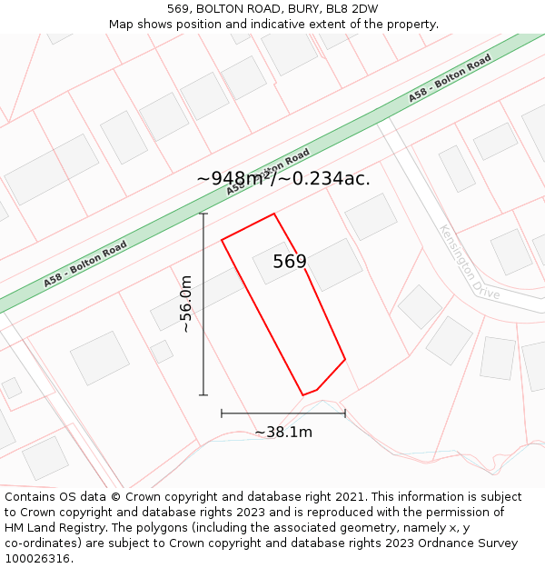 569, BOLTON ROAD, BURY, BL8 2DW: Plot and title map