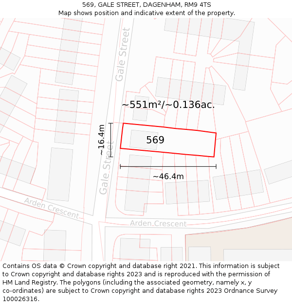 569, GALE STREET, DAGENHAM, RM9 4TS: Plot and title map