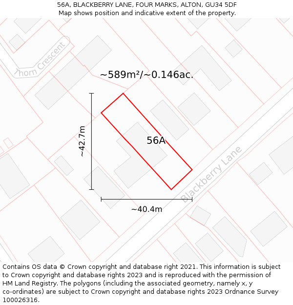 56A, BLACKBERRY LANE, FOUR MARKS, ALTON, GU34 5DF: Plot and title map