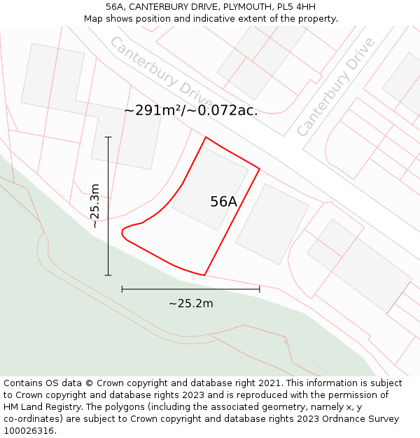 56A, CANTERBURY DRIVE, PLYMOUTH, PL5 4HH: Plot and title map