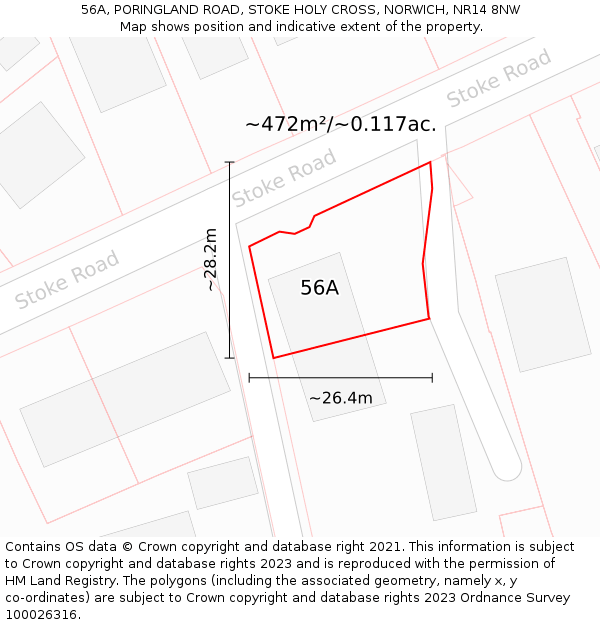 56A, PORINGLAND ROAD, STOKE HOLY CROSS, NORWICH, NR14 8NW: Plot and title map