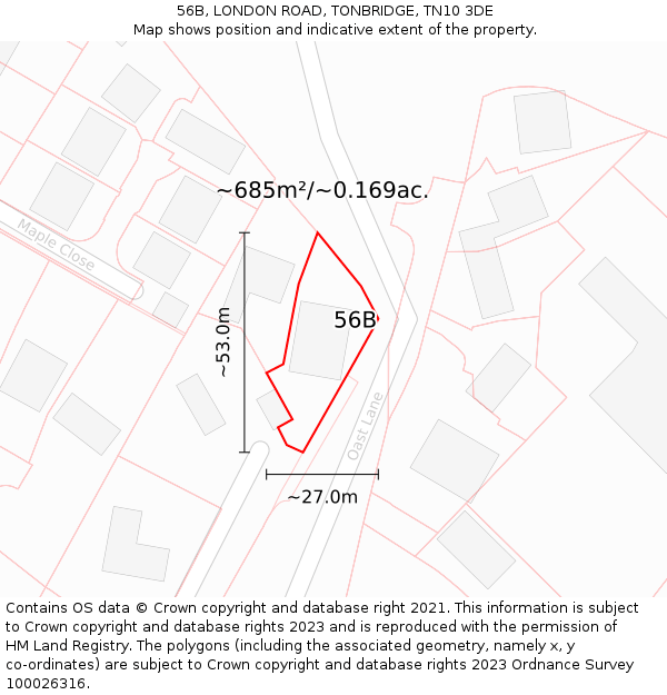 56B, LONDON ROAD, TONBRIDGE, TN10 3DE: Plot and title map