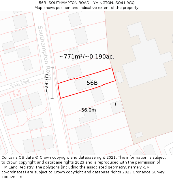 56B, SOUTHAMPTON ROAD, LYMINGTON, SO41 9GQ: Plot and title map