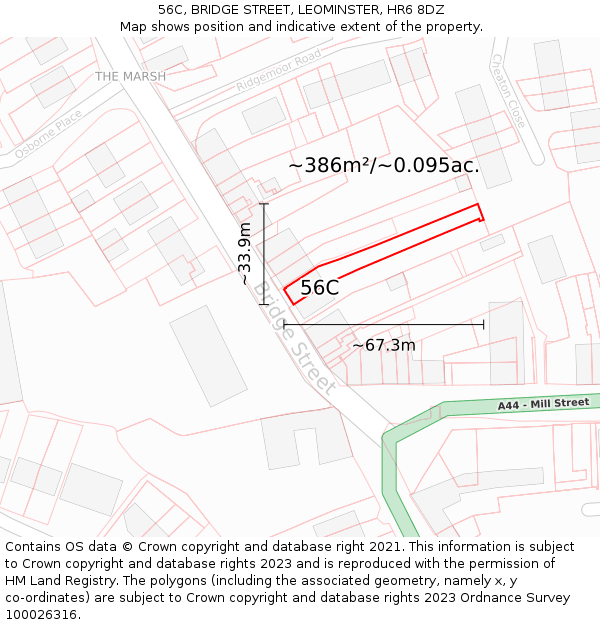 56C, BRIDGE STREET, LEOMINSTER, HR6 8DZ: Plot and title map