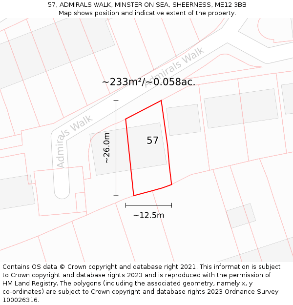 57, ADMIRALS WALK, MINSTER ON SEA, SHEERNESS, ME12 3BB: Plot and title map