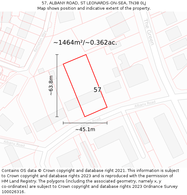 57, ALBANY ROAD, ST LEONARDS-ON-SEA, TN38 0LJ: Plot and title map