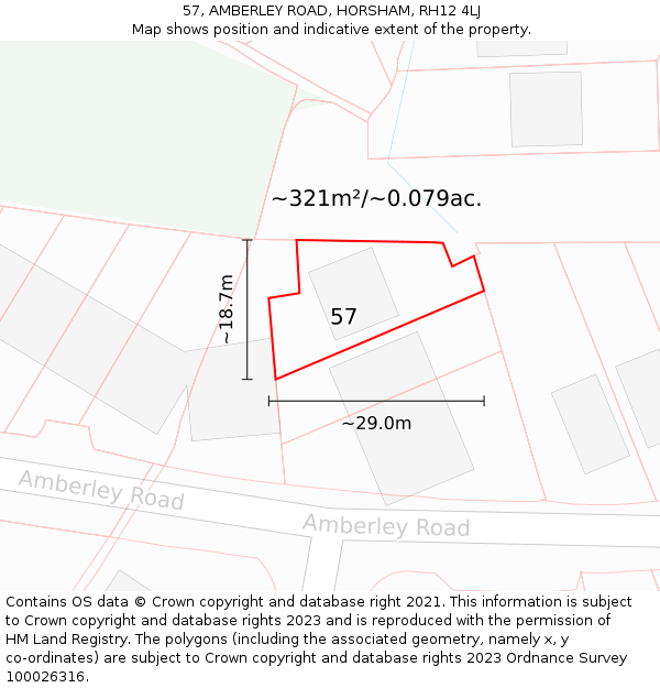 57, AMBERLEY ROAD, HORSHAM, RH12 4LJ: Plot and title map