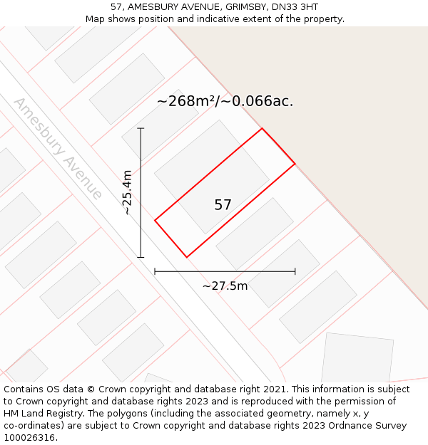 57, AMESBURY AVENUE, GRIMSBY, DN33 3HT: Plot and title map