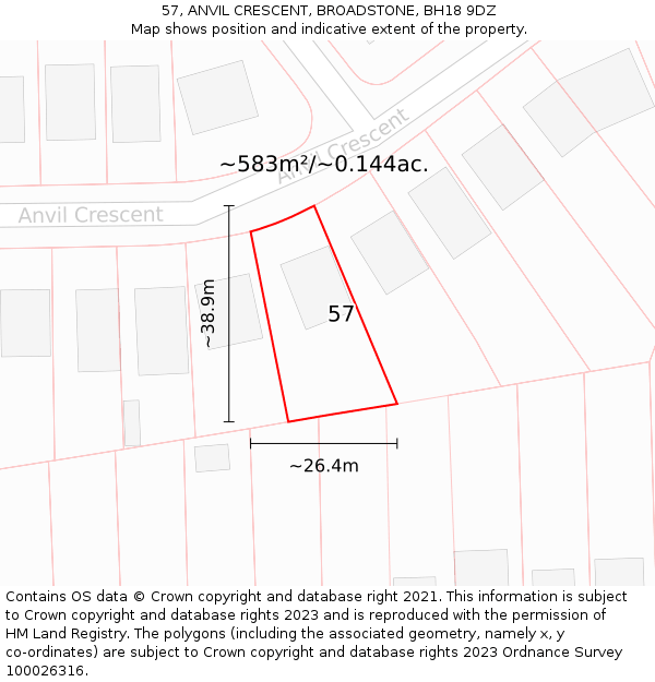 57, ANVIL CRESCENT, BROADSTONE, BH18 9DZ: Plot and title map