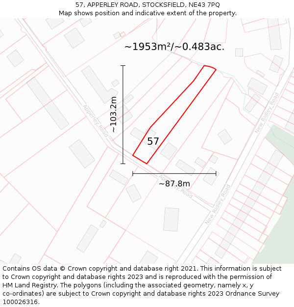 57, APPERLEY ROAD, STOCKSFIELD, NE43 7PQ: Plot and title map
