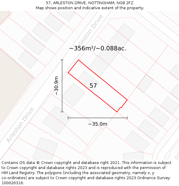 57, ARLESTON DRIVE, NOTTINGHAM, NG8 2FZ: Plot and title map