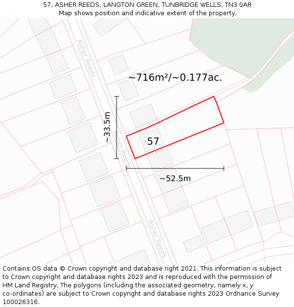 57, ASHER REEDS, LANGTON GREEN, TUNBRIDGE WELLS, TN3 0AR: Plot and title map