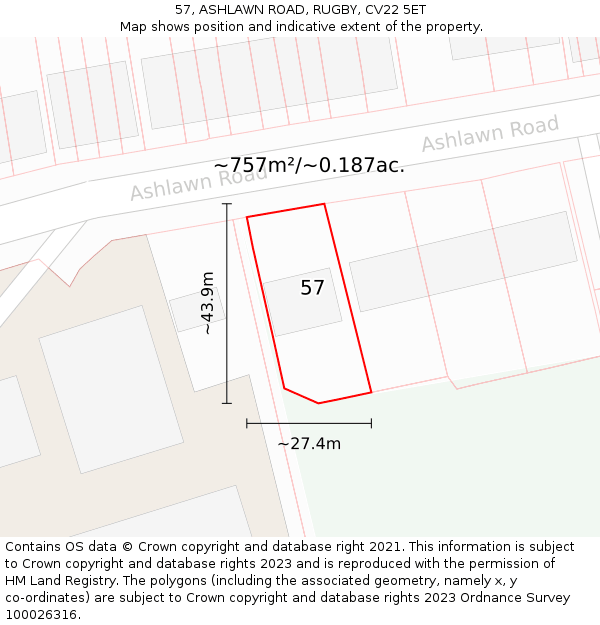 57, ASHLAWN ROAD, RUGBY, CV22 5ET: Plot and title map