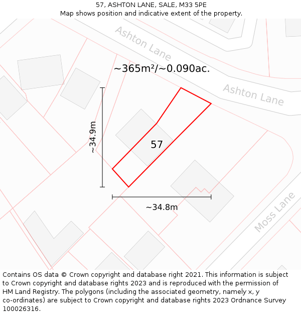 57, ASHTON LANE, SALE, M33 5PE: Plot and title map