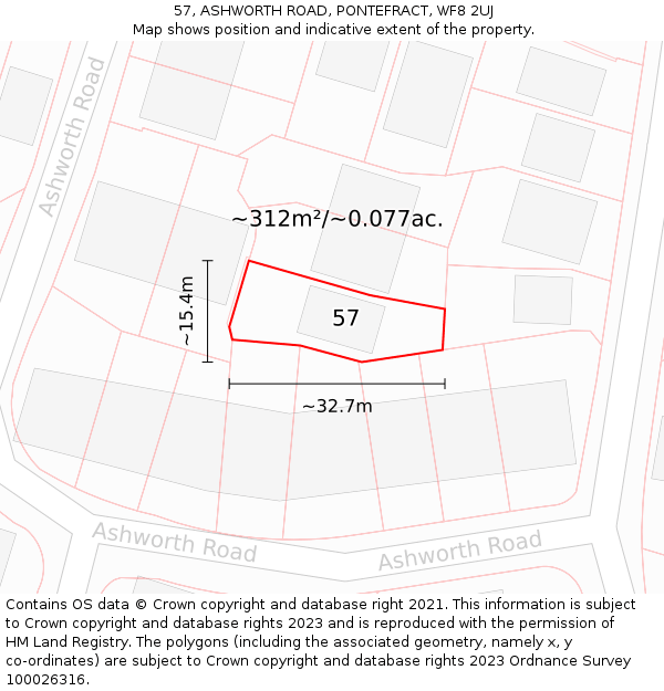 57, ASHWORTH ROAD, PONTEFRACT, WF8 2UJ: Plot and title map