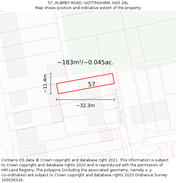 57, AUBREY ROAD, NOTTINGHAM, NG5 2AL: Plot and title map