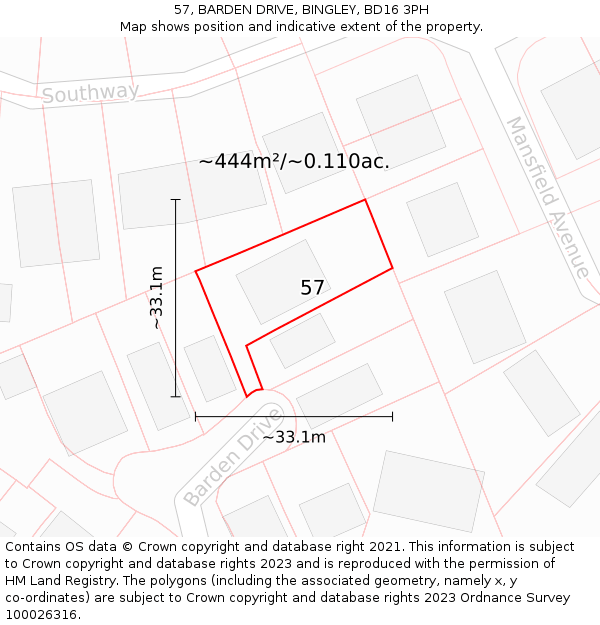 57, BARDEN DRIVE, BINGLEY, BD16 3PH: Plot and title map