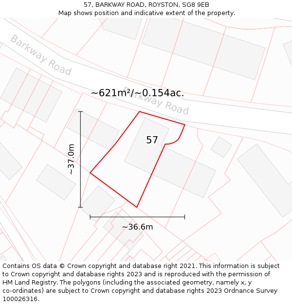 57, BARKWAY ROAD, ROYSTON, SG8 9EB: Plot and title map
