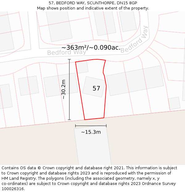 57, BEDFORD WAY, SCUNTHORPE, DN15 8GP: Plot and title map