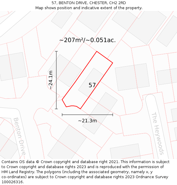 57, BENTON DRIVE, CHESTER, CH2 2RD: Plot and title map