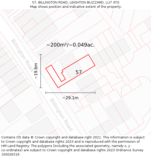 57, BILLINGTON ROAD, LEIGHTON BUZZARD, LU7 4TG: Plot and title map