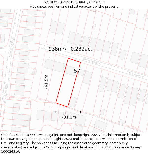 57, BIRCH AVENUE, WIRRAL, CH49 4LS: Plot and title map