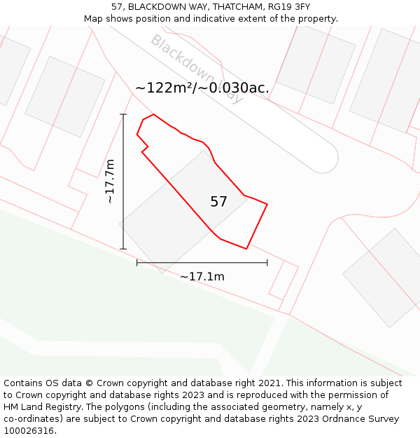 57, BLACKDOWN WAY, THATCHAM, RG19 3FY: Plot and title map