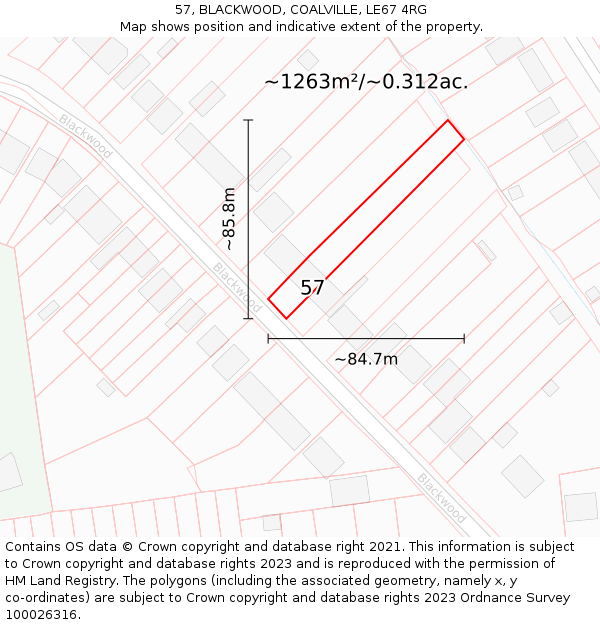 57, BLACKWOOD, COALVILLE, LE67 4RG: Plot and title map