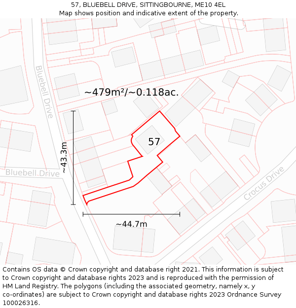 57, BLUEBELL DRIVE, SITTINGBOURNE, ME10 4EL: Plot and title map