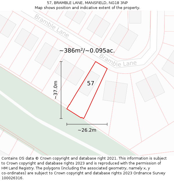 57, BRAMBLE LANE, MANSFIELD, NG18 3NP: Plot and title map