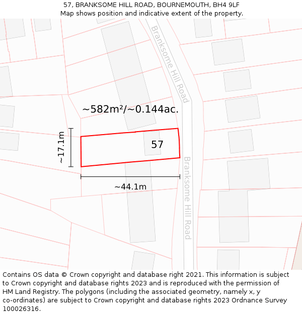 57, BRANKSOME HILL ROAD, BOURNEMOUTH, BH4 9LF: Plot and title map