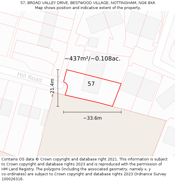 57, BROAD VALLEY DRIVE, BESTWOOD VILLAGE, NOTTINGHAM, NG6 8XA: Plot and title map