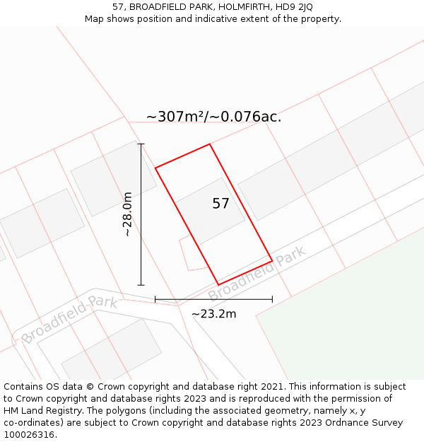 57, BROADFIELD PARK, HOLMFIRTH, HD9 2JQ: Plot and title map