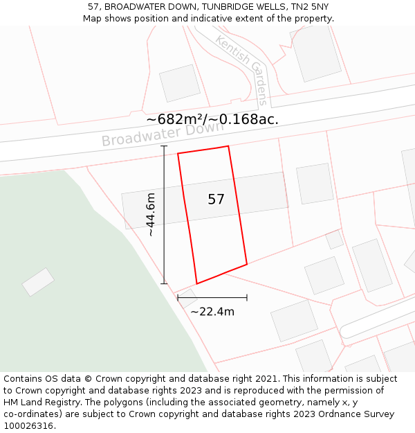 57, BROADWATER DOWN, TUNBRIDGE WELLS, TN2 5NY: Plot and title map