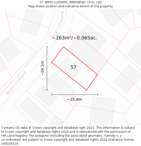 57, BRYN LLIDIARD, BRIDGEND, CF31 1QD: Plot and title map