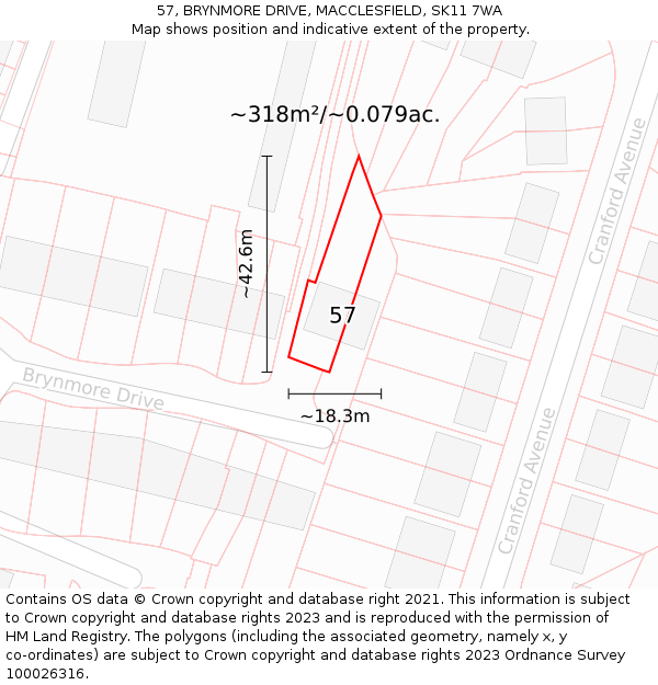 57, BRYNMORE DRIVE, MACCLESFIELD, SK11 7WA: Plot and title map