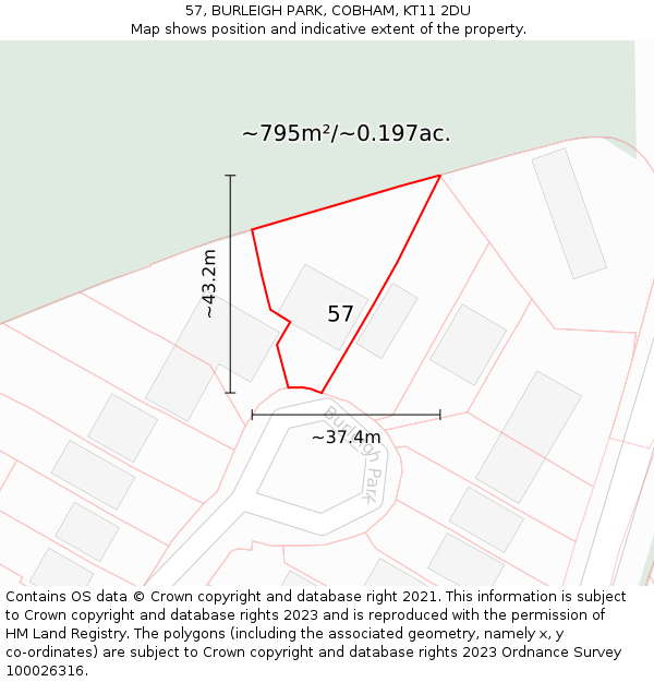 57, BURLEIGH PARK, COBHAM, KT11 2DU: Plot and title map