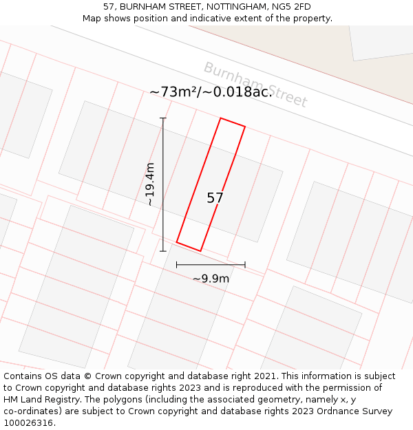 57, BURNHAM STREET, NOTTINGHAM, NG5 2FD: Plot and title map